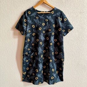 MIDNIGHT HOUR Women’s 2X Black Crow Sunflower Novelty Print Dress Pockets Goth